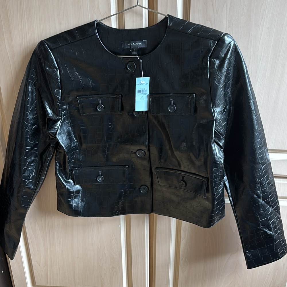Ann Taylor Croc Faux Leather jacket petite - Picture 5 of 9